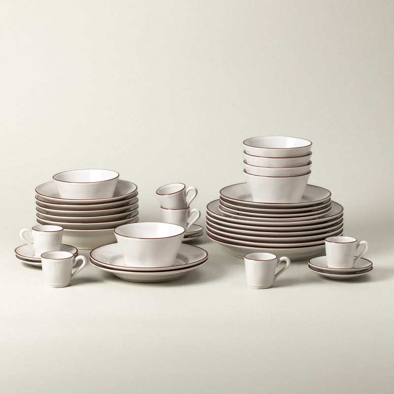 Beja - White & Red 30-piece Dinnerware Set with Coffee Cup and Saucer