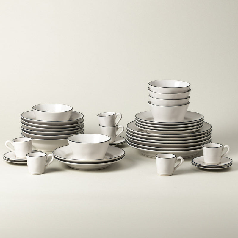 Beja - White & Blue 30-piece Dinnerware Set with Coffee Cup and Saucer