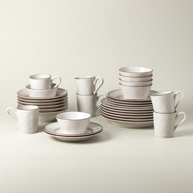 Beja - White & Red 30-piece Dinnerware Set with Mug