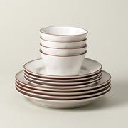 Beja - White & Red 12-piece Dinnerware Set with Bowl
