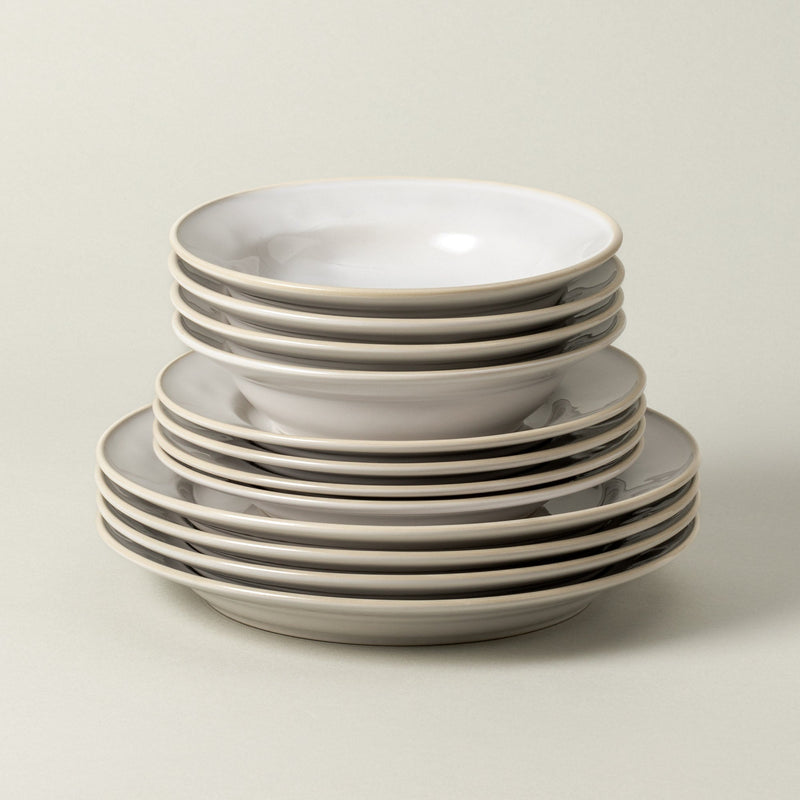 Beja - White & Cream 12-piece Dinnerware Set with Soup/pasta Plate