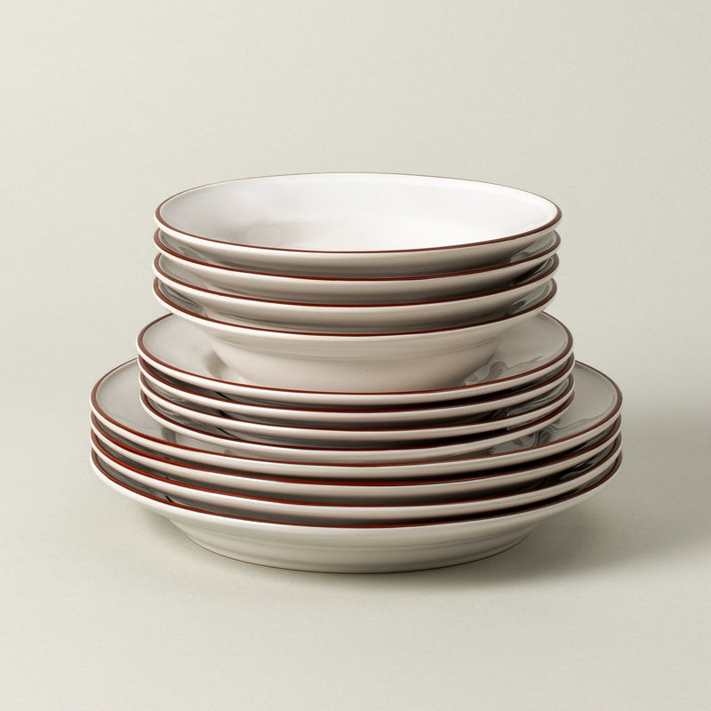 Beja - White & Red 12-piece Dinnerware Set with Soup/pasta Plate