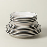 Beja - White & Blue 12-piece Dinnerware Set with Soup/pasta Plate