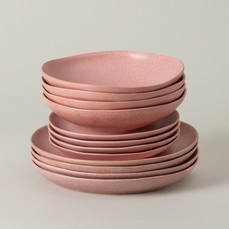 Livia - Mauve Rose 12-piece Dinnerware Set with Soup/pasta Bowl