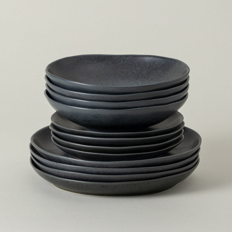 Livia - Matte Black 12-piece Dinnerware Set with Soup/pasta Bowl