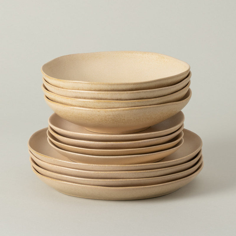 Livia - Champagne Yellow 12-piece Dinnerware Set with Soup/pasta Bowl