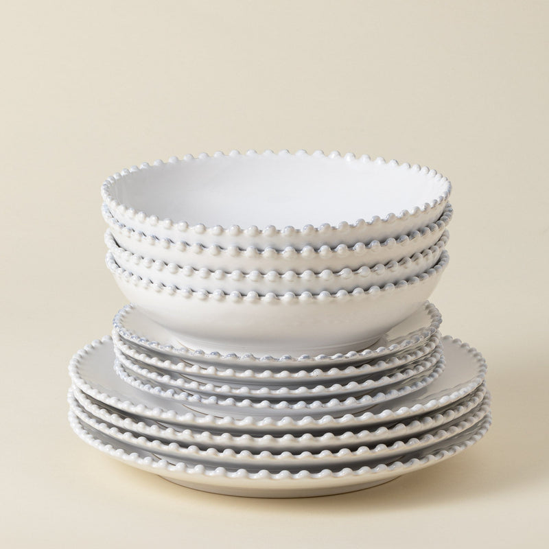 Pearl - White 12-piece Dinnerware Set with Soup/pasta Bowl