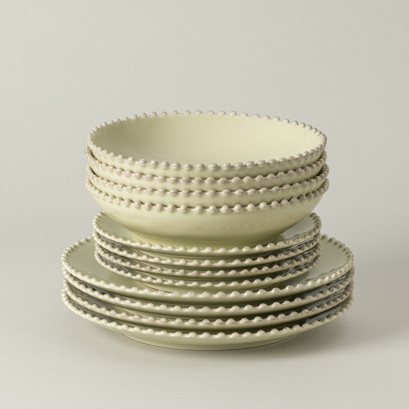 Pearl - Lily Green 12-piece Dinnerware Set with Soup/pasta Bowl