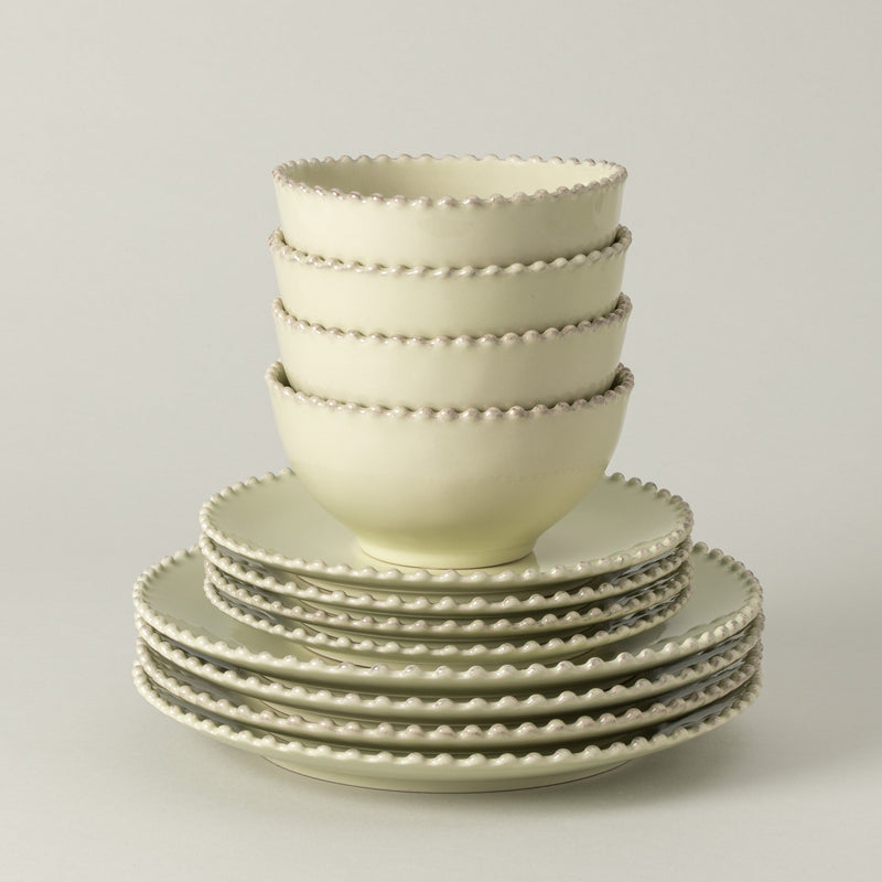 Pearl - Lily Green 12-piece Dinnerware Set with Bowl