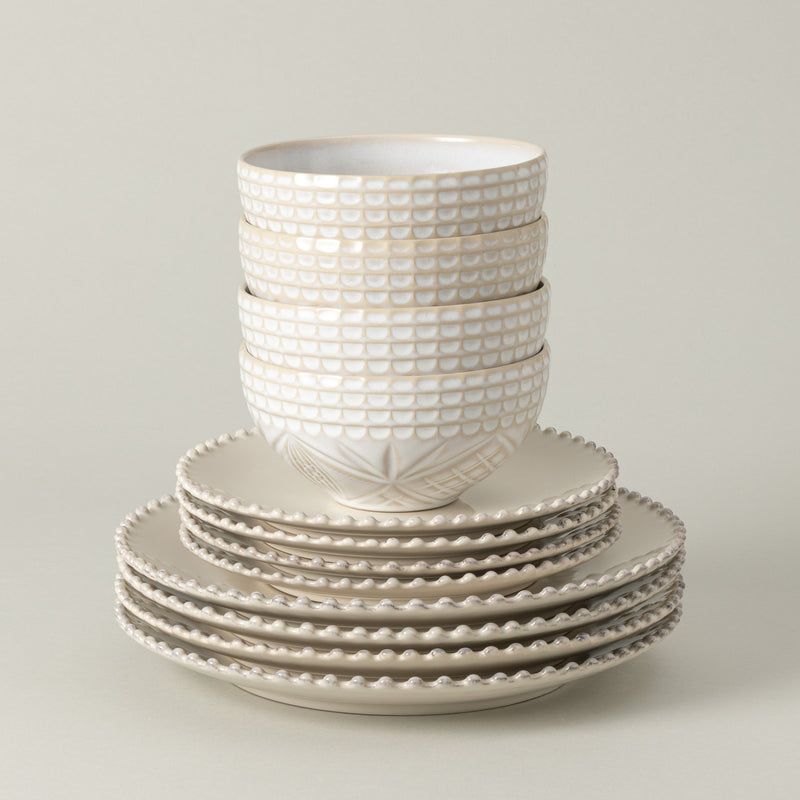 Cristal - Multicolor 12-piece Dinnerware Set with Bowl Pearl