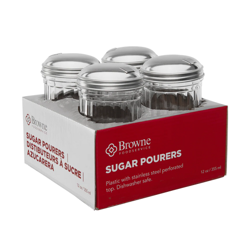 Browne - Sugar Pourer, Plastic, 12oz/355ml, 5.6"/14.3cm, SS Top, Self-Closing Side Spout, 4 Pack - Limolin 