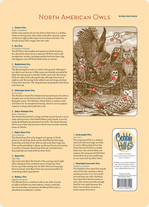 Cobble Hill - 35 Piece Tray Puzzle - North American Owls