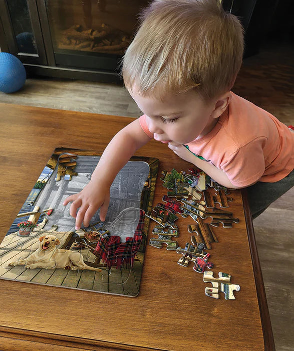 Cobble Hill - 35 Piece Tray Puzzle - Lake Cabin Labrador