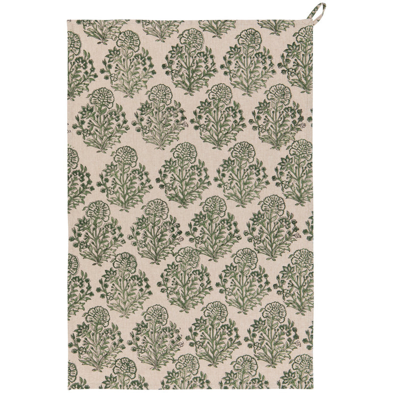 Heirloom - Viridian Block Print Dishtowel