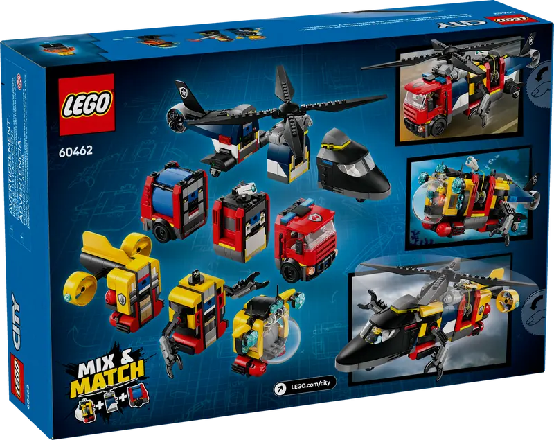 LEGO - 60462 - CITY - Helicopter, Fire Truck & Submarine Remix - 874 pcs