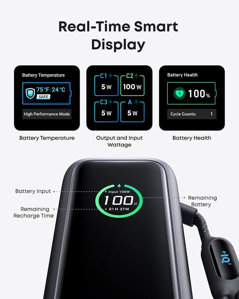 Anker - A1695 - 25,000mAh 165W Power Bank with Built-In Cables - Black