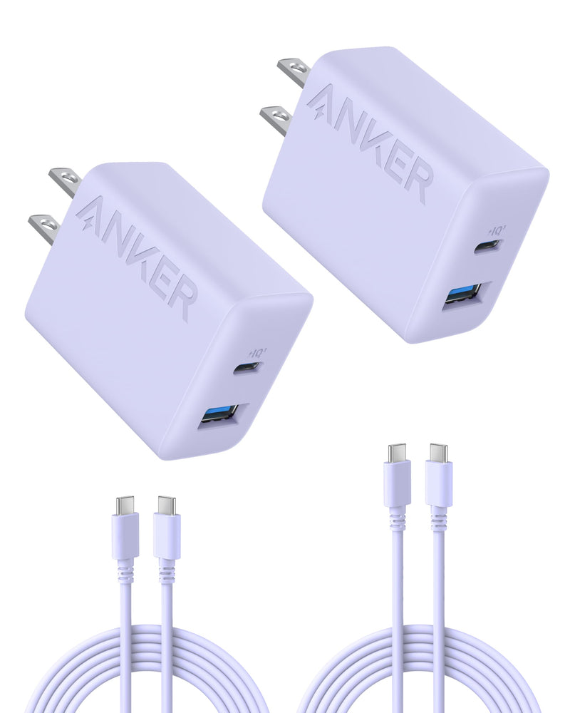 Anker - A2348 - 20W Dual-Port Wall Charger with Cables - 2-Pack - Purple