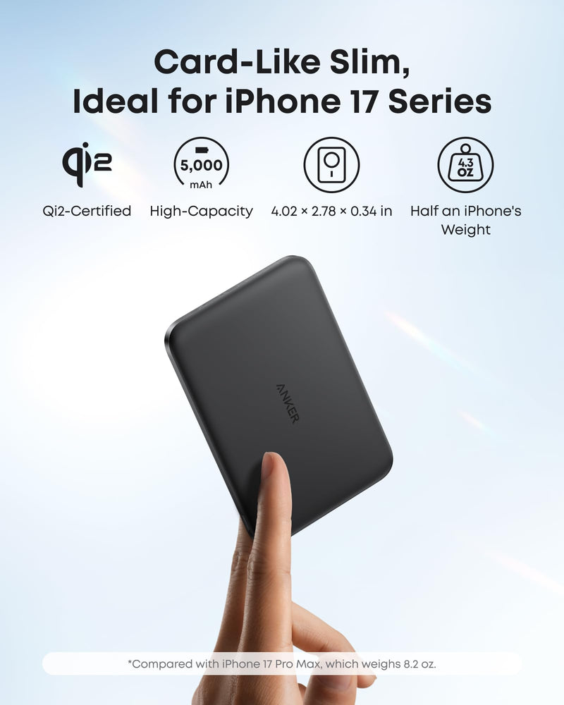 Anker - Nano MagGo (A1665) - Slim 5,000mAh Magnetic Power Bank - Black