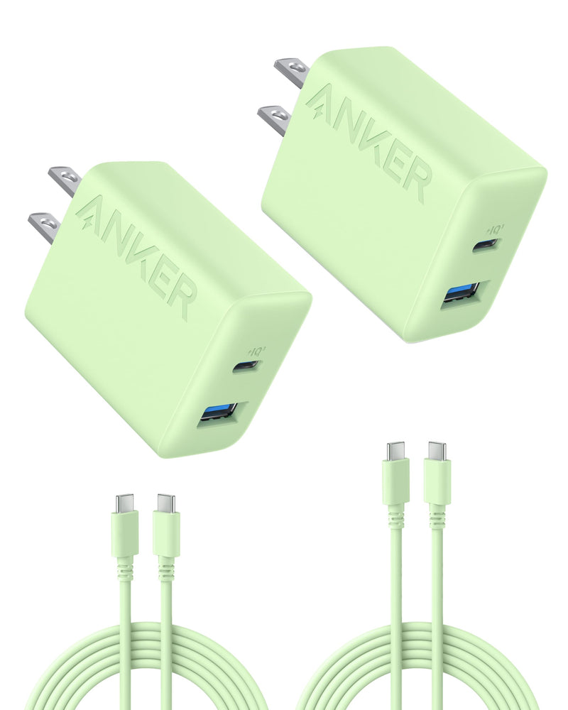 Anker - A2348 - 20W Dual-Port Wall Charger with Cables - 2-Pack - Green