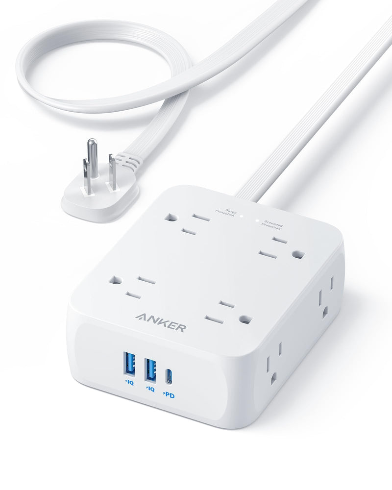 Anker - 341 (A9183) - 8-Outlet USB Surge Protector Power Strip - White