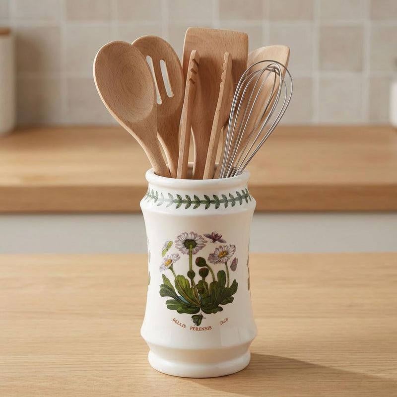 Botanic Garden daisy utensil jar with wooden spoons