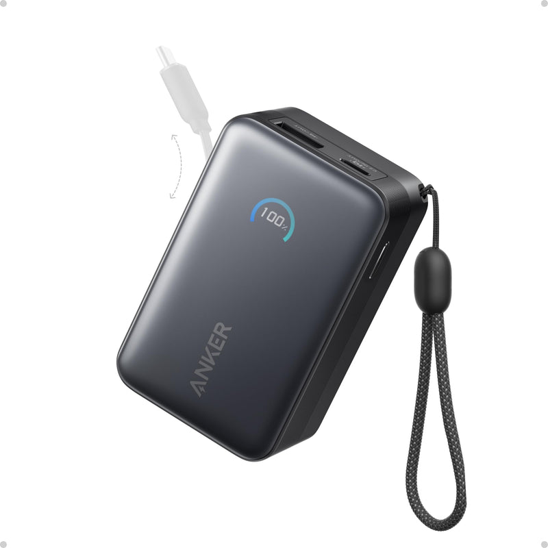 Anker - Nano (A1638) - 10,000mAh 45W Power Bank with Retractable USB-C - Black