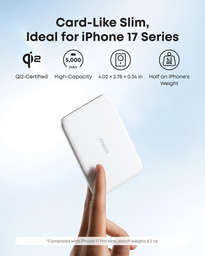 Anker - Nano MagGo (A1665) - Slim 5,000mAh Magnetic Power Bank - White