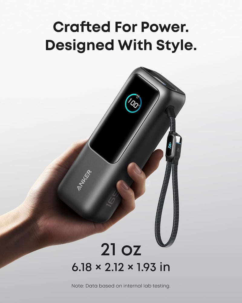 Anker - A1695 - 25,000mAh 165W Power Bank with Built-In Cables - Black