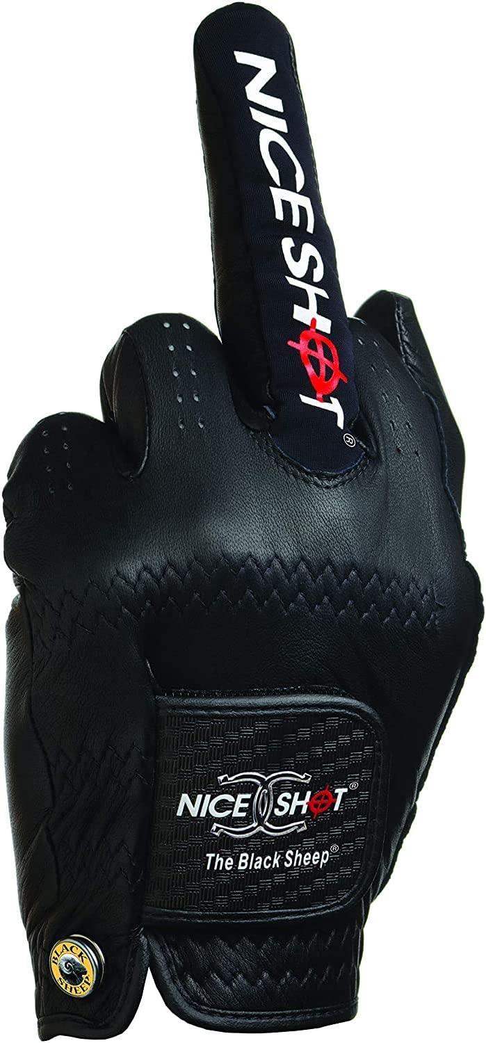 Nice Shot The Black Sheep black left-hand golf glove – angled back view