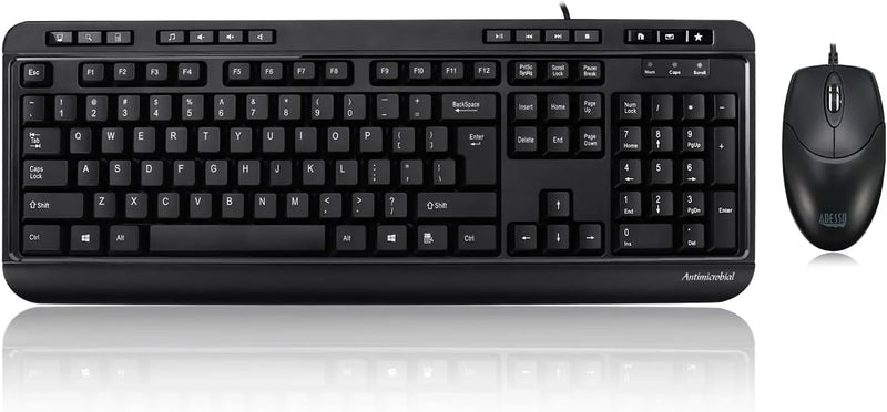 Adesso - Keyboard & Mouse Combo Wired Antimicrobial Multimedia 1200dpi PC/MAC - Black
