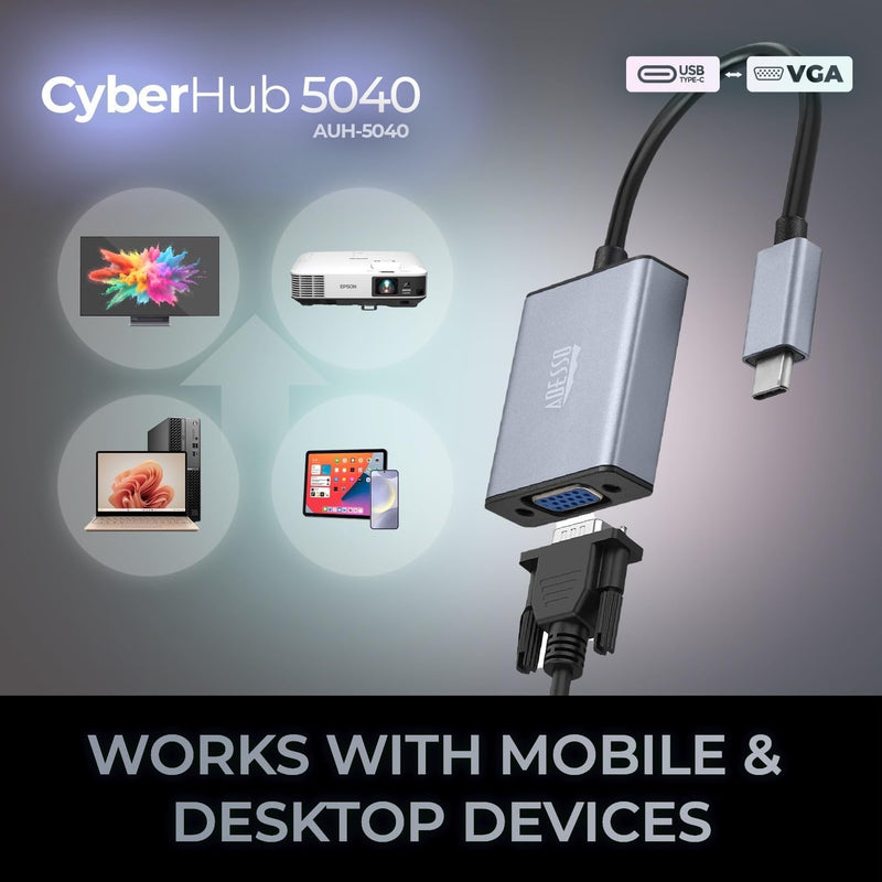 Adesso - USB C to VGA Port Adapter @1080P/60Hz