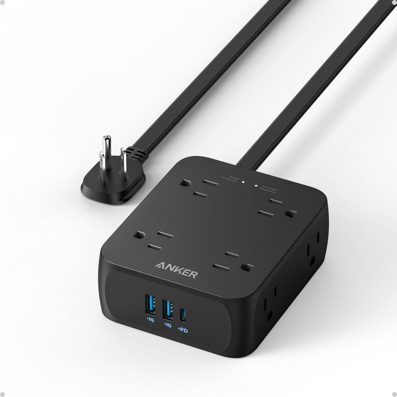 Anker - 341 (A9183) - 8-Outlet USB Surge Protector Power Strip - Black