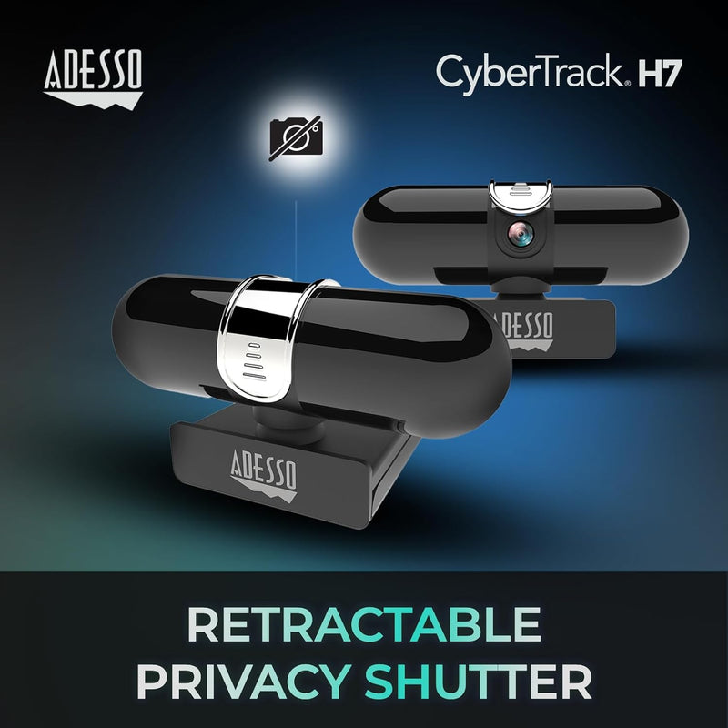 Adesso - Webcam CyberTrack H7 2K (4MP) QUAD HD with Built-in Dual Microphone & Privacy Shuter (TAA Compliant)