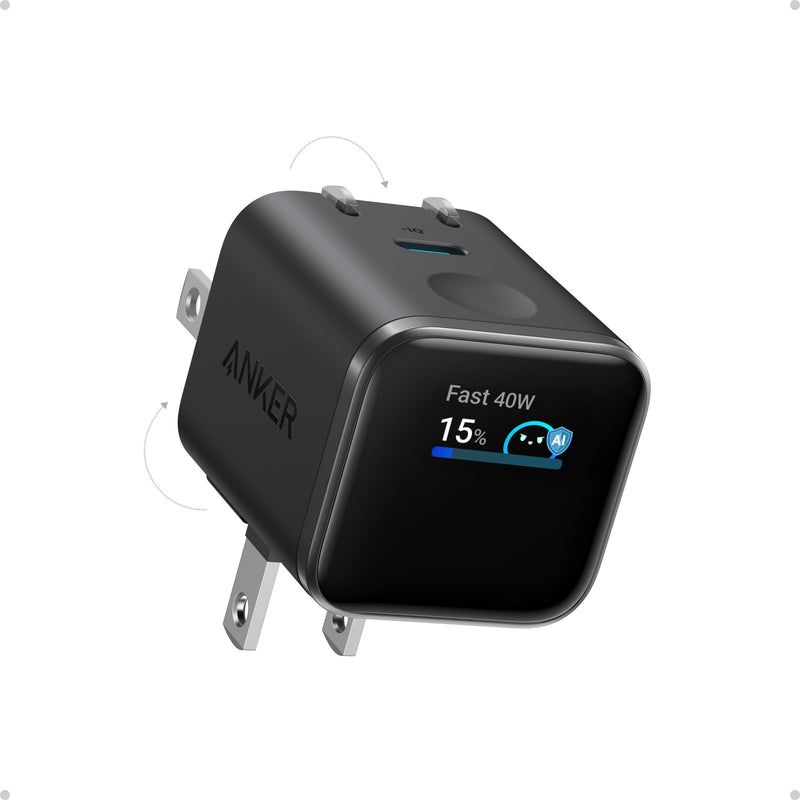 Anker - Nano (A121D) - 45W USB-C Wall Charger with Smart Display - Black
