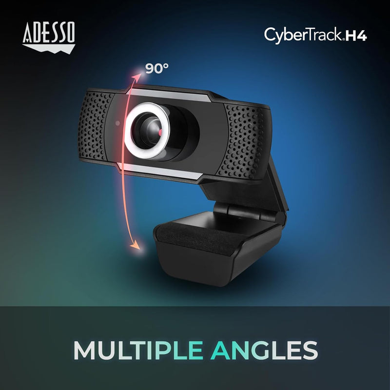 Adesso - Webcam CyberTrack H4 1080P (2.1MP) with Built-in Microphone Zoome Certified - Black