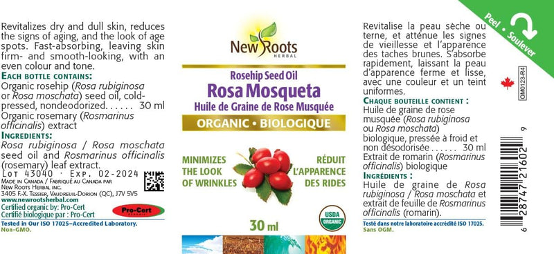 New Roots Herbal - Rosehip Seed Oil Rosa Mosqueta Certified Organic 30 mL