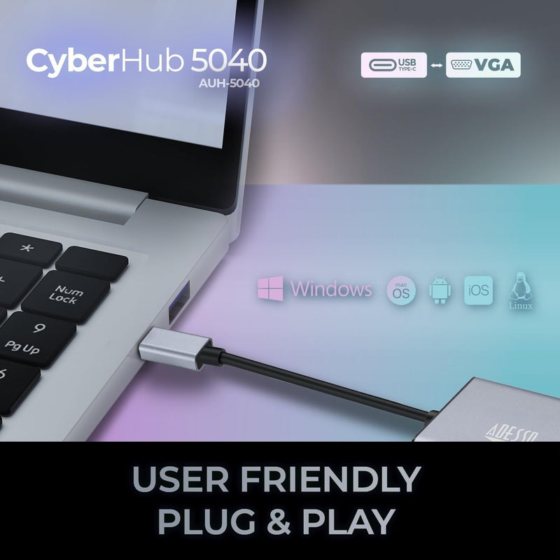 Adesso - USB C to VGA Port Adapter @1080P/60Hz