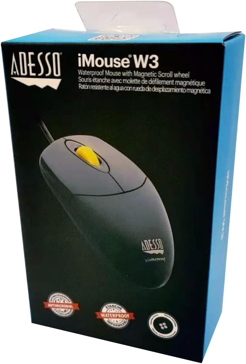 Adesso - Mouse Wired Antimicrobial W3 4 Button up to 1000dpi PC/Mac - Black