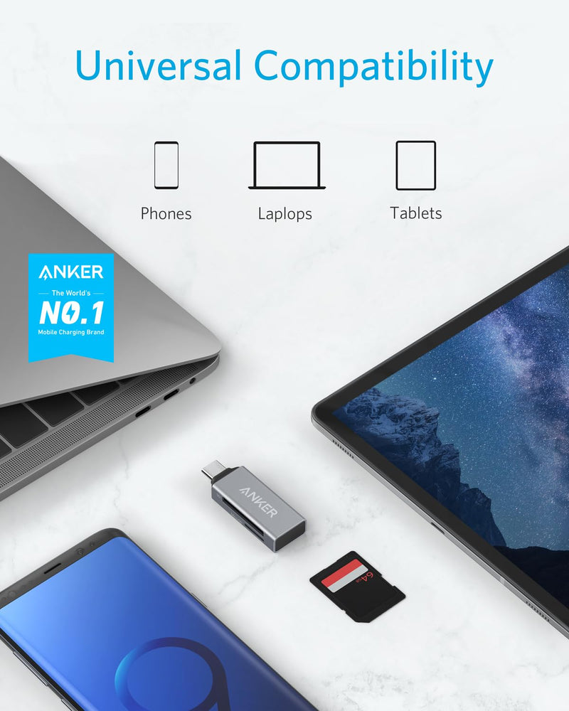 Anker - A8370 - 2-in-1 USB-C SD and microSD Card Reader - Gray