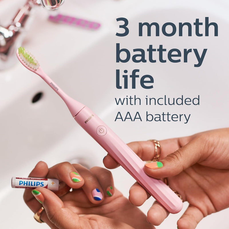 Philips One by Sonicare Battery Toothbrush & Brush Head Bundle BD3003/AZ, Pink