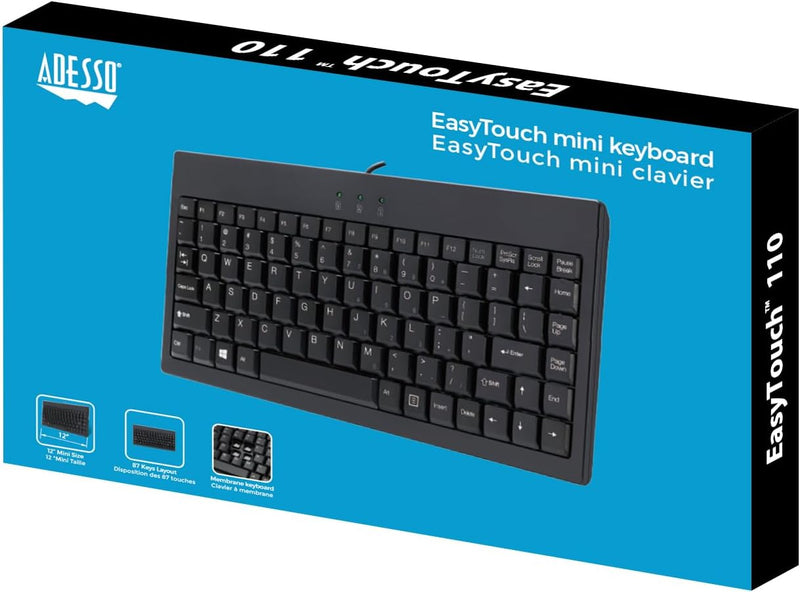Adesso - Keyboard EasyTouch Wired Mini Less than 12in Wide with PS/2 Adapter PC/Mac - Black