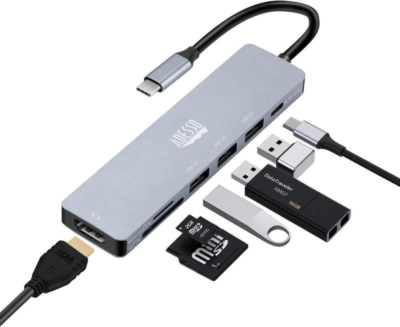 Adesso - 7 in 1 Docking Station, USB C to HDMI,  PD,  3* USB A , Micro SD/SD Card reader