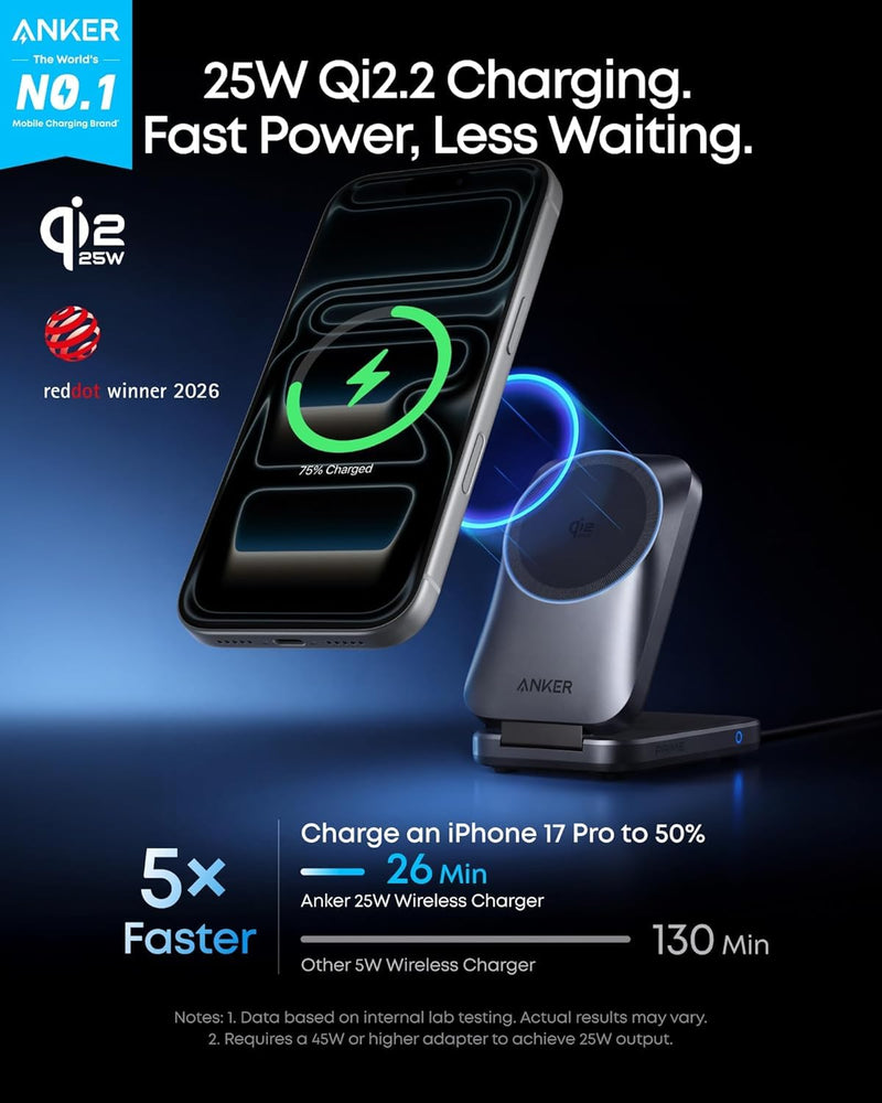 Anker - Prime (A25N1) - 3-in-1 AirCool Foldable Wireless Charging Station - Black