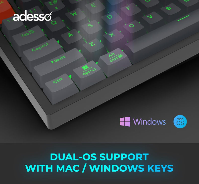 Adesso - Wired/Wireless/Bluetooth Multi-OS Illuminated Mechanical QMK VIA Compact Keyboard With CoPilot Ai Hotkey (Red Switch)