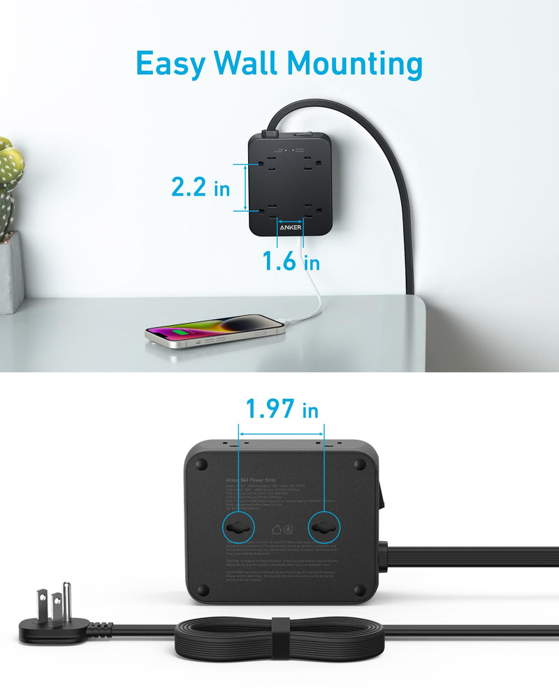 Anker - 341 (A9183) - 8-Outlet USB Surge Protector Power Strip - Black
