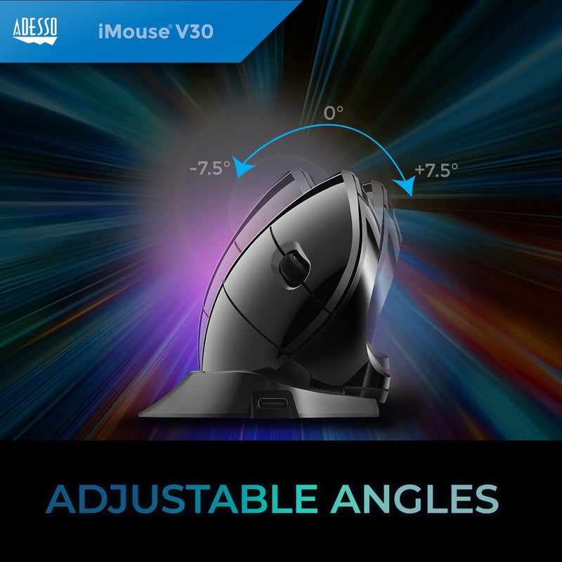 Adesso - Wireless Vertical Ergonomic Optical Mouse 2400 dpi PC/Mac/Android/Chrome – Black