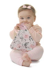 Malarkey Kids Munch-It Blanket Teether – Rosie Posie – baby using Rosie Posie blanket teether