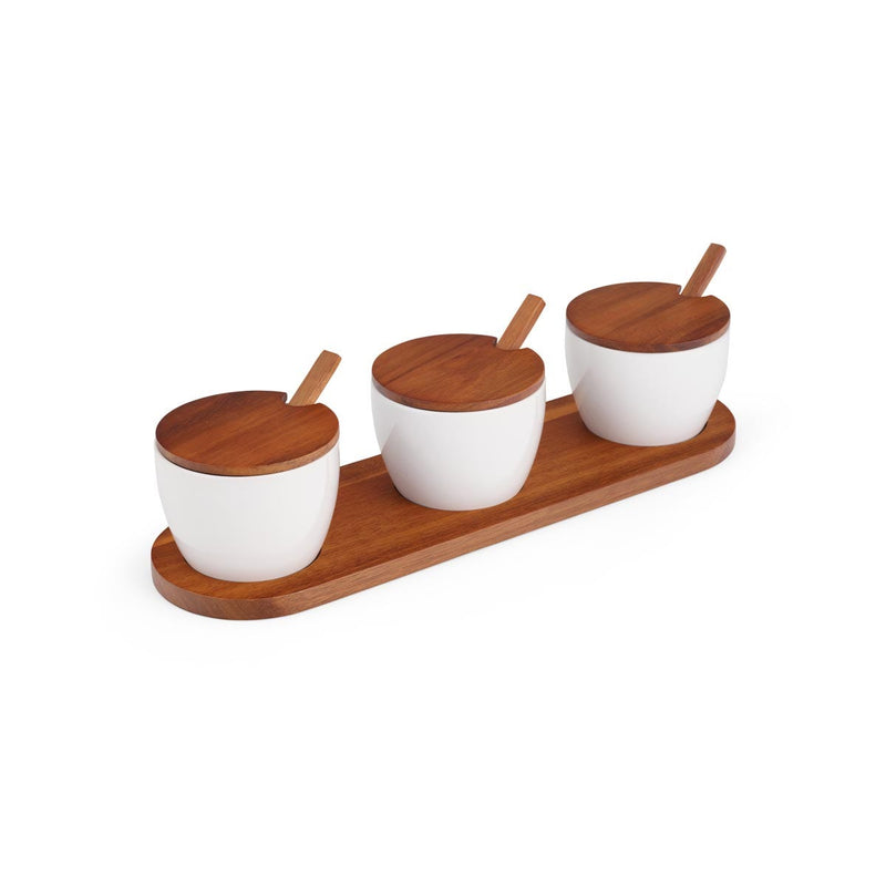 Nambé - Duets Triple Condiment Server with Lids & Spoons