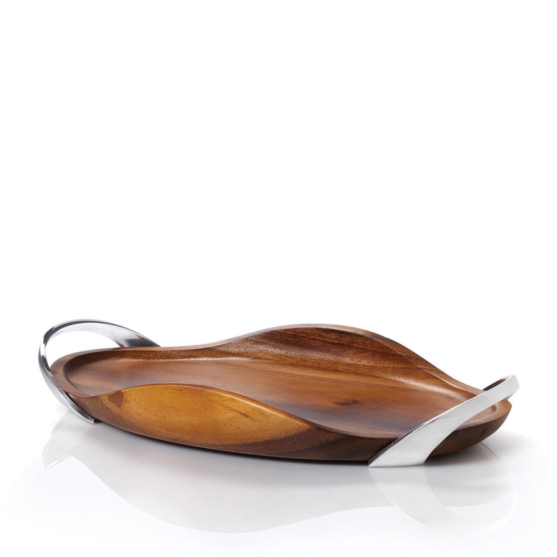 Nambé Bella Wood Handled Tray | 18.3 in (46.5 cm) - product view
