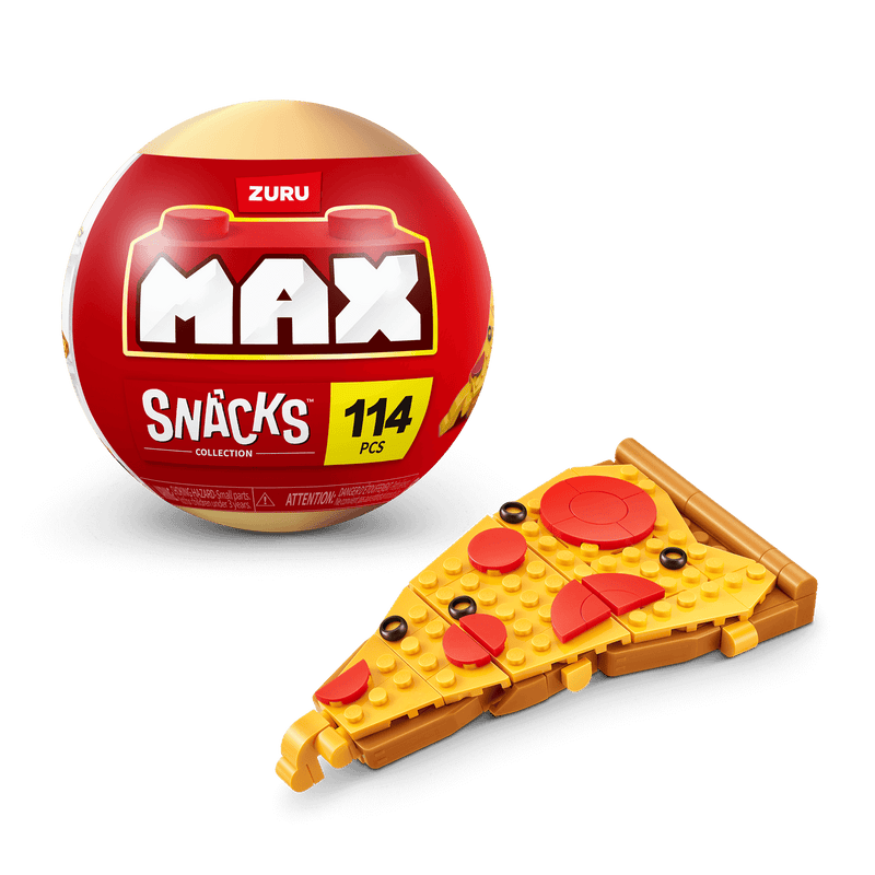 MAX BUILD Premium Snacks Series 1 – Pizza example with capsule; one random set included